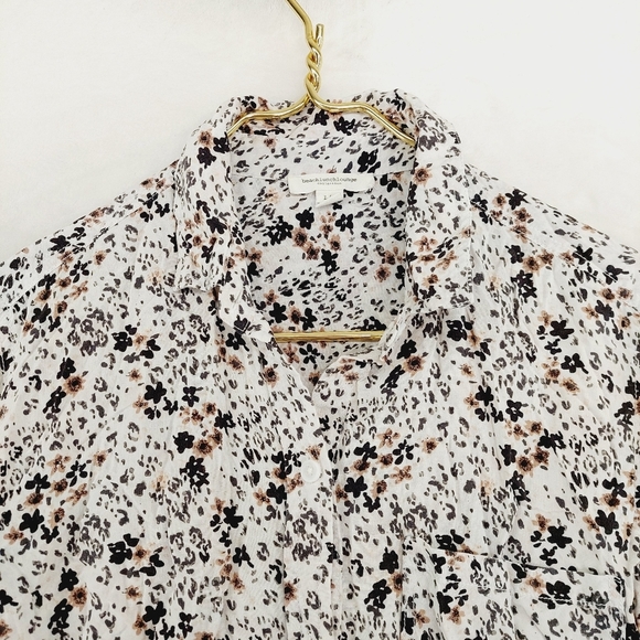 BeachLunchLounge Viscose White Black Floral Button Down Long Sleeve Shirt P3554 - Picture 2 of 9
